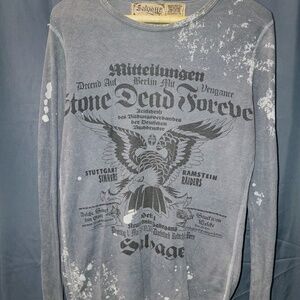 Men's Gray Long Sleeve Thermal Shirt | Salvage | Vintage Y2K | Medium